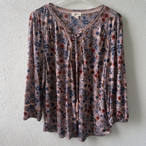 Style & Co. Tops - Style & Co Size L Lace Tassel Top 3/4 Sleeve Boho Teacher Cottagecore Prairie
